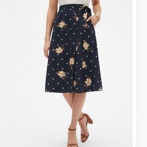 Banana Republic Floral Dotted Faux Wrap Midi Skirt